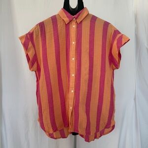 GAP Women's Button Down Shirt - Orange and Pink Stripes